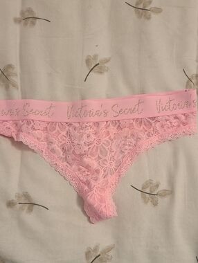 Victoria's Secret Pink Lace Bikini Briefs with Branded Waistband